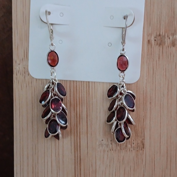 Silver Tone Synthetic Garnet Oval Cab Bezel Set Earrings - Picture 5 of 5